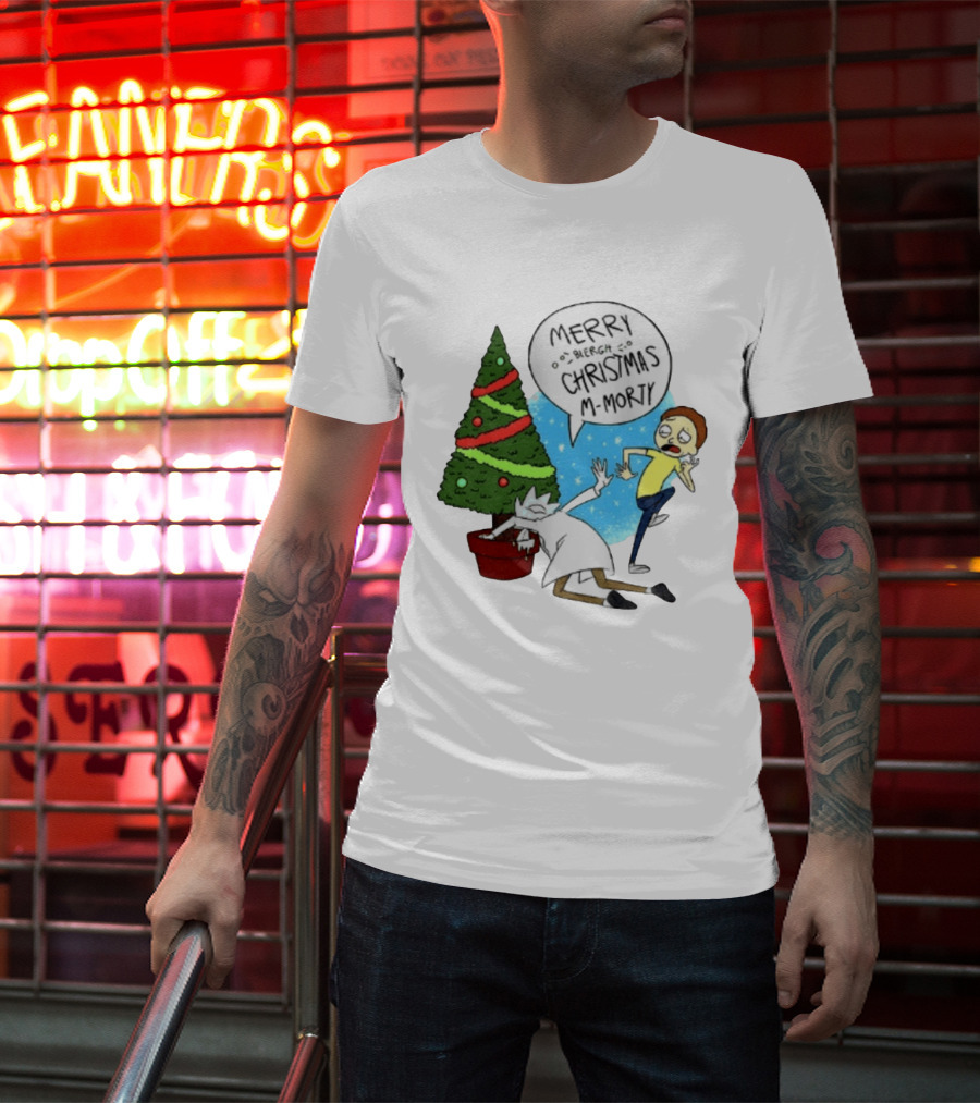 Merry Blergh Christmas M Morty Drunk Ricks Greeting Rick And Morty T-Shirt
