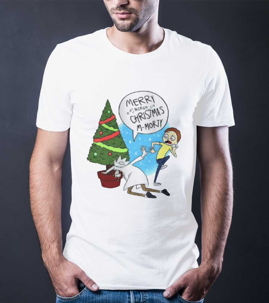 Merry Blergh Christmas M Morty Drunk Ricks Greeting Rick And Morty T-Shirt