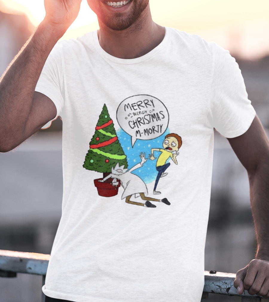 Merry Blergh Christmas M Morty Drunk Ricks Greeting Rick And Morty T-Shirt