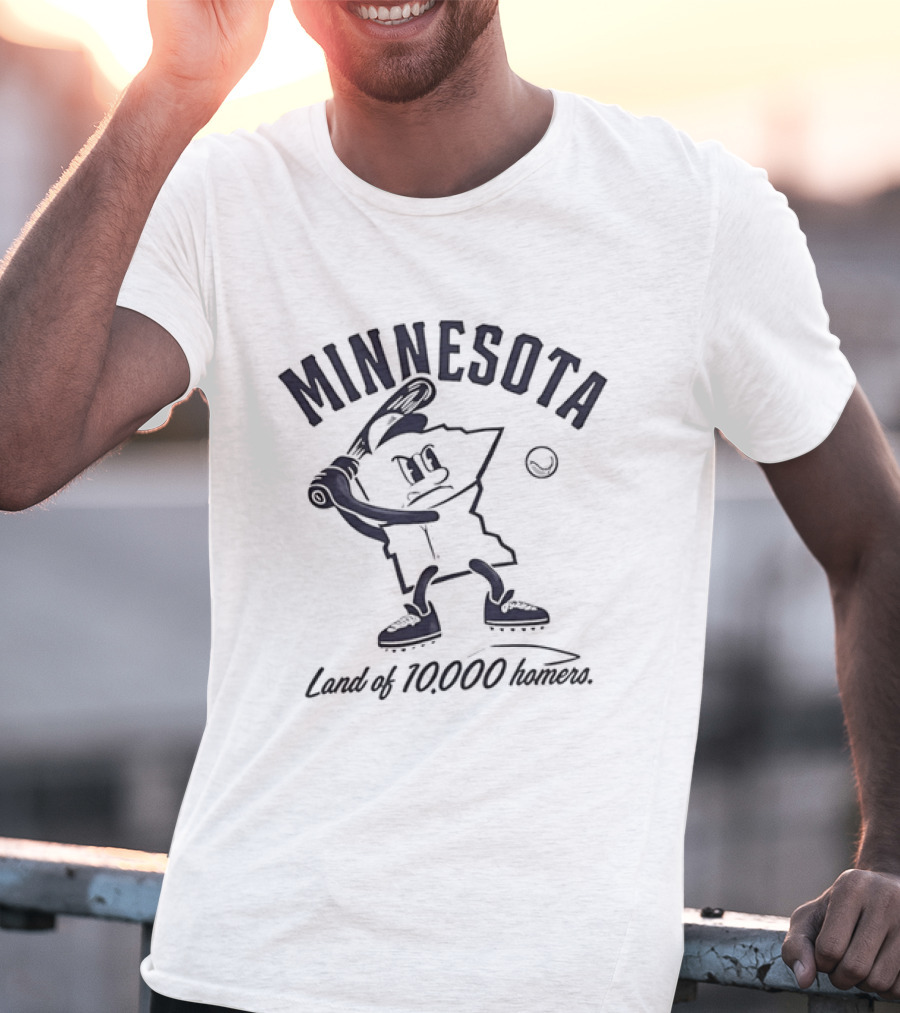 Minnesota Land Of 10000 Homers Baseball Player Swinging Bat T-Shirt