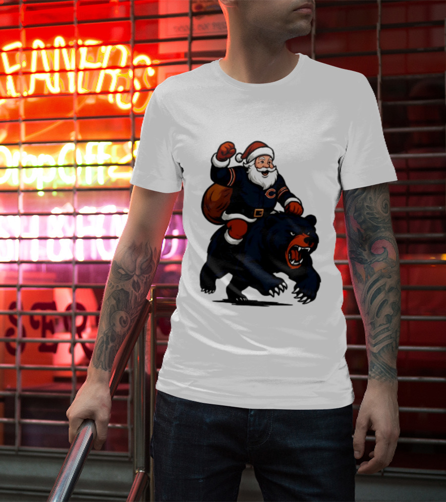 Chicago Bears Santa Claus Riding Bear Christmas Football T-Shirt