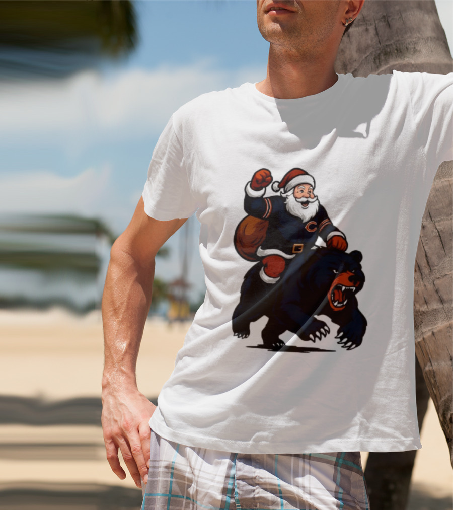 Chicago Bears Santa Claus Riding Bear Christmas Football T-Shirt