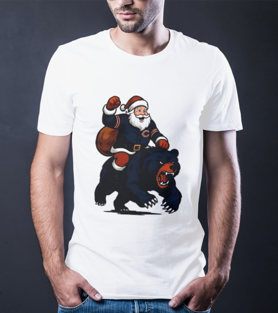 Chicago Bears Santa Claus Riding Bear Christmas Football T-Shirt