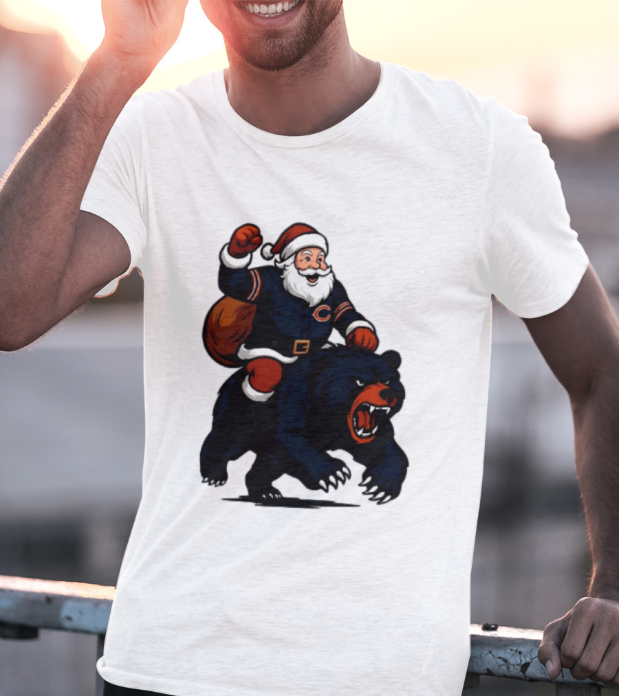 Chicago Bears Santa Claus Riding Bear Christmas Football T-Shirt