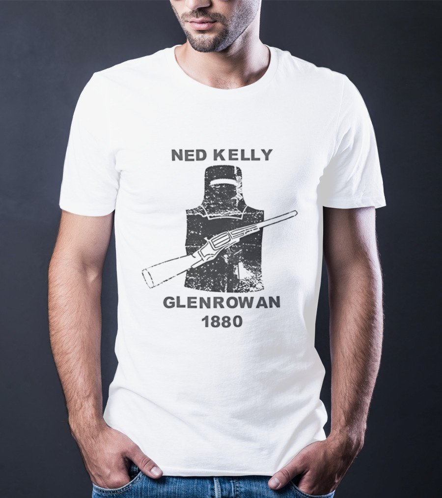Ned Kelly Glenrowan 1880 Distressed Australian History Iconic Outlaw Image T-Shirt