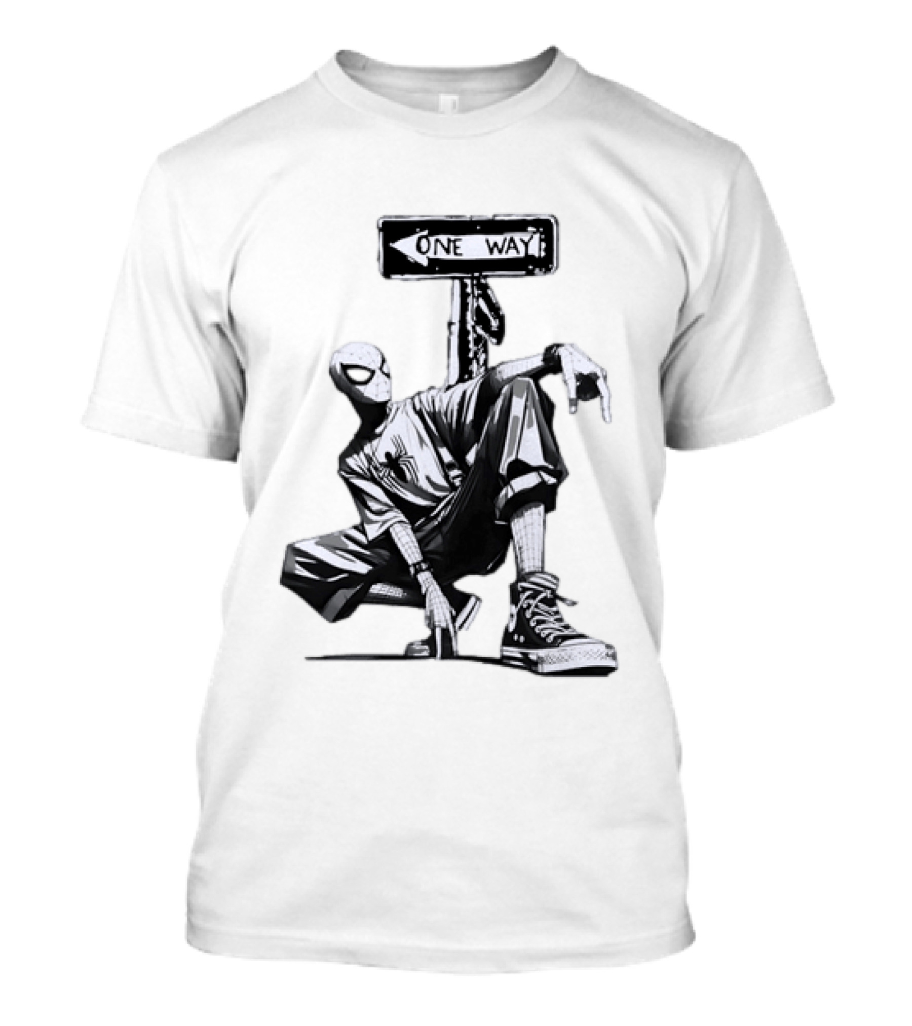 Spider Man One Way Street Pose Marvel Super Hero Converse Sneakers T-Shirt