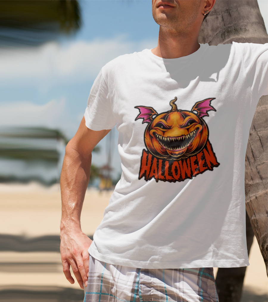 Halloween Bat Winged Jack O' Lantern Pumpkin T-Shirt
