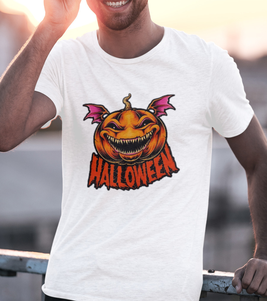 Halloween Bat Winged Jack O' Lantern Pumpkin T-Shirt