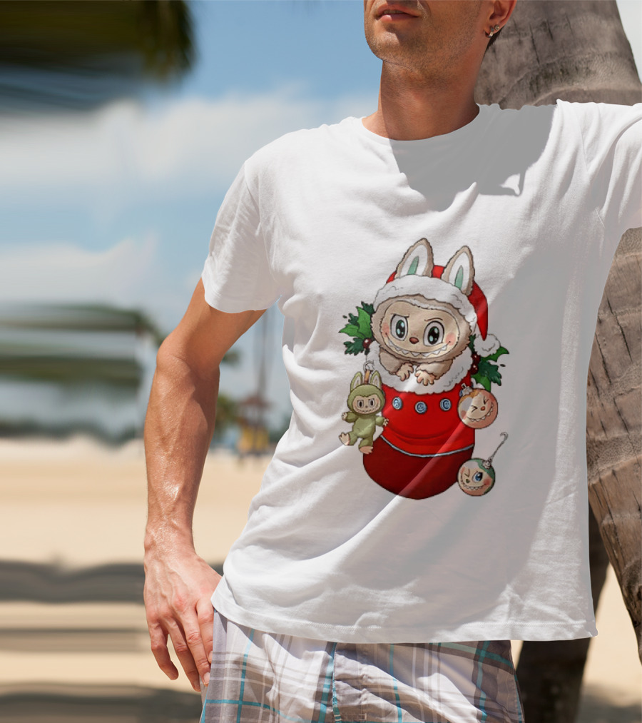 Stocking Stuffer Labubu Christmas Santa Hat Holly Ornaments T-Shirt
