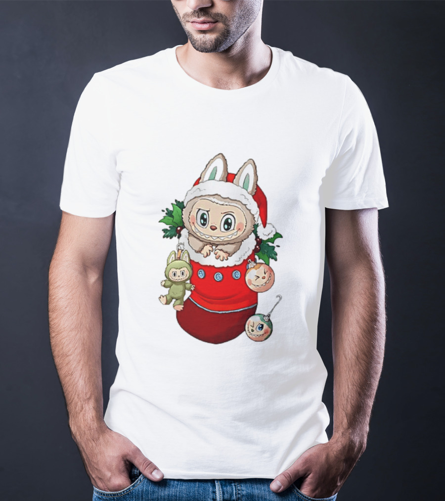 Stocking Stuffer Labubu Christmas Santa Hat Holly Ornaments T-Shirt