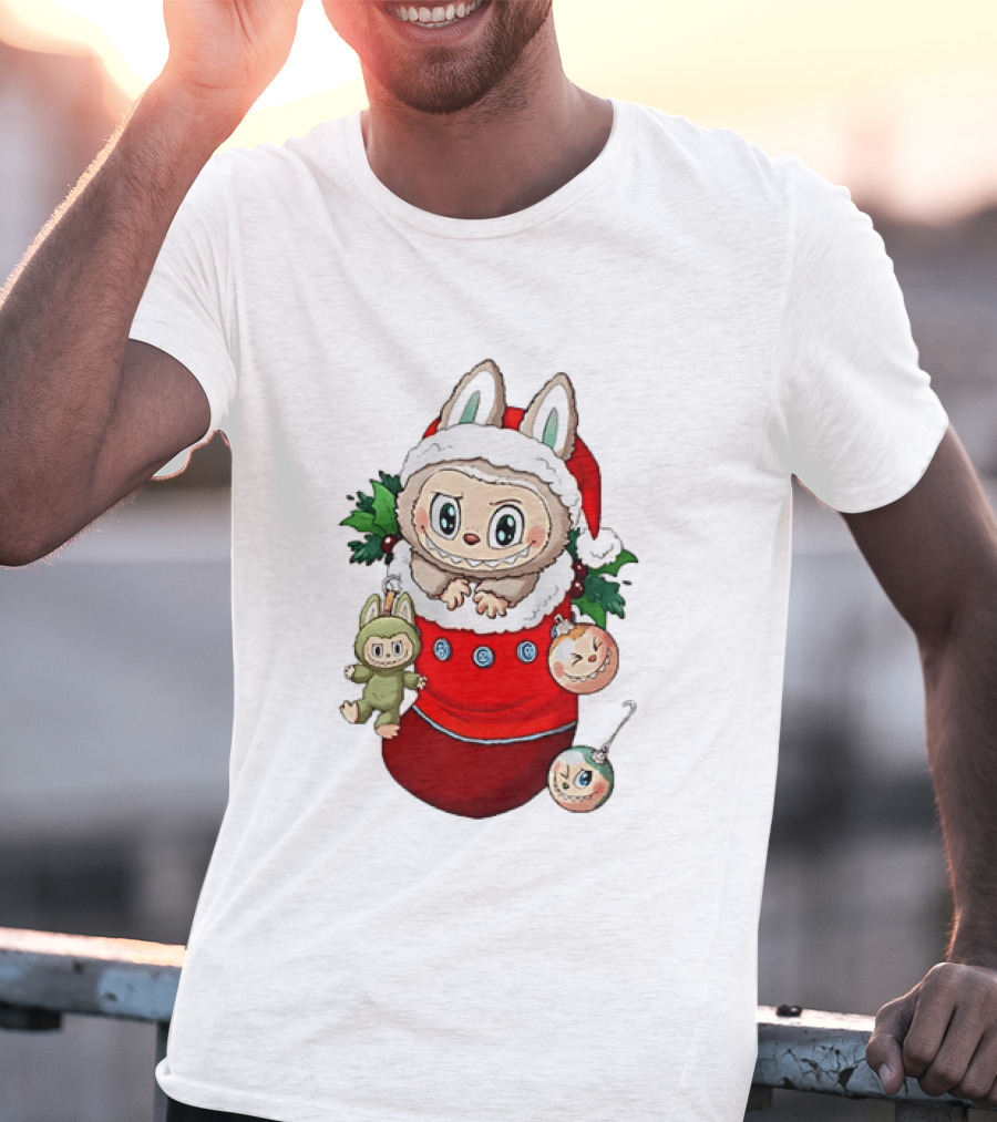 Stocking Stuffer Labubu Christmas Santa Hat Holly Ornaments T-Shirt