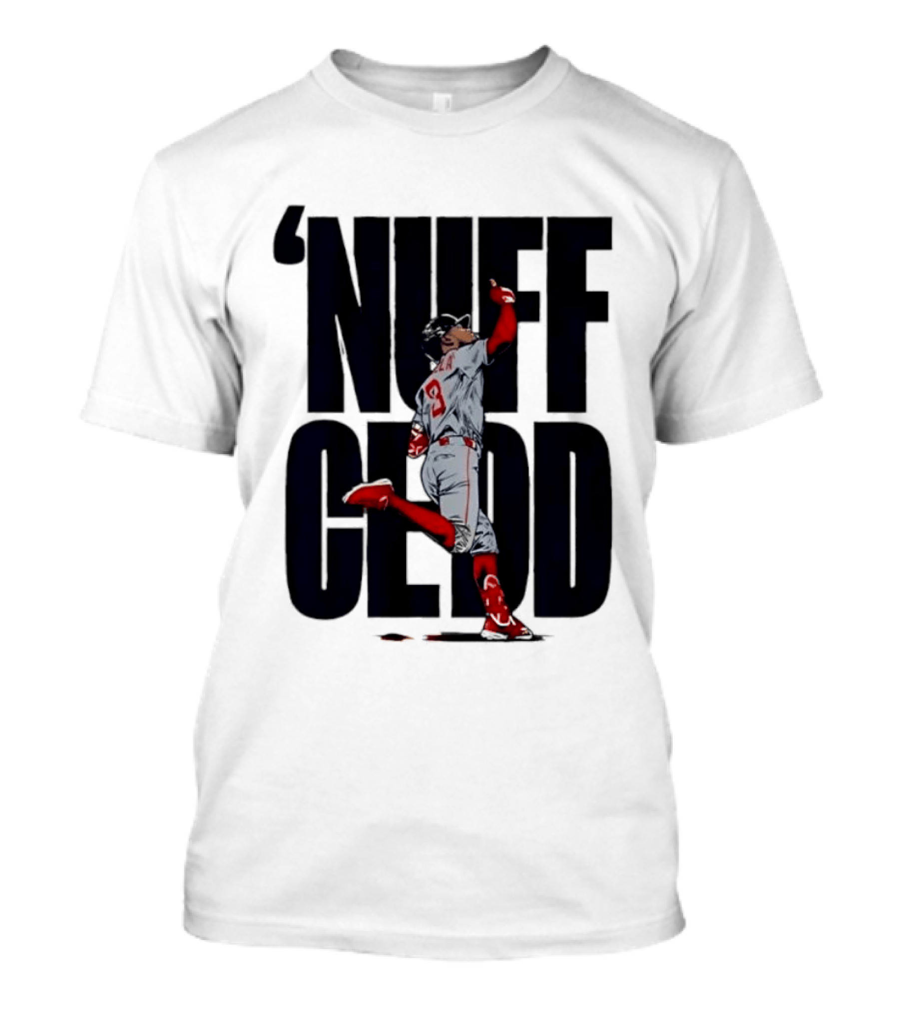 Nuff Cedd Baseball Player Number 9 Running Bases Pointing Up T-Shirt