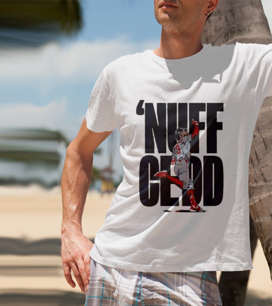 Nuff Cedd Baseball Player Number 9 Running Bases Pointing Up T-Shirt
