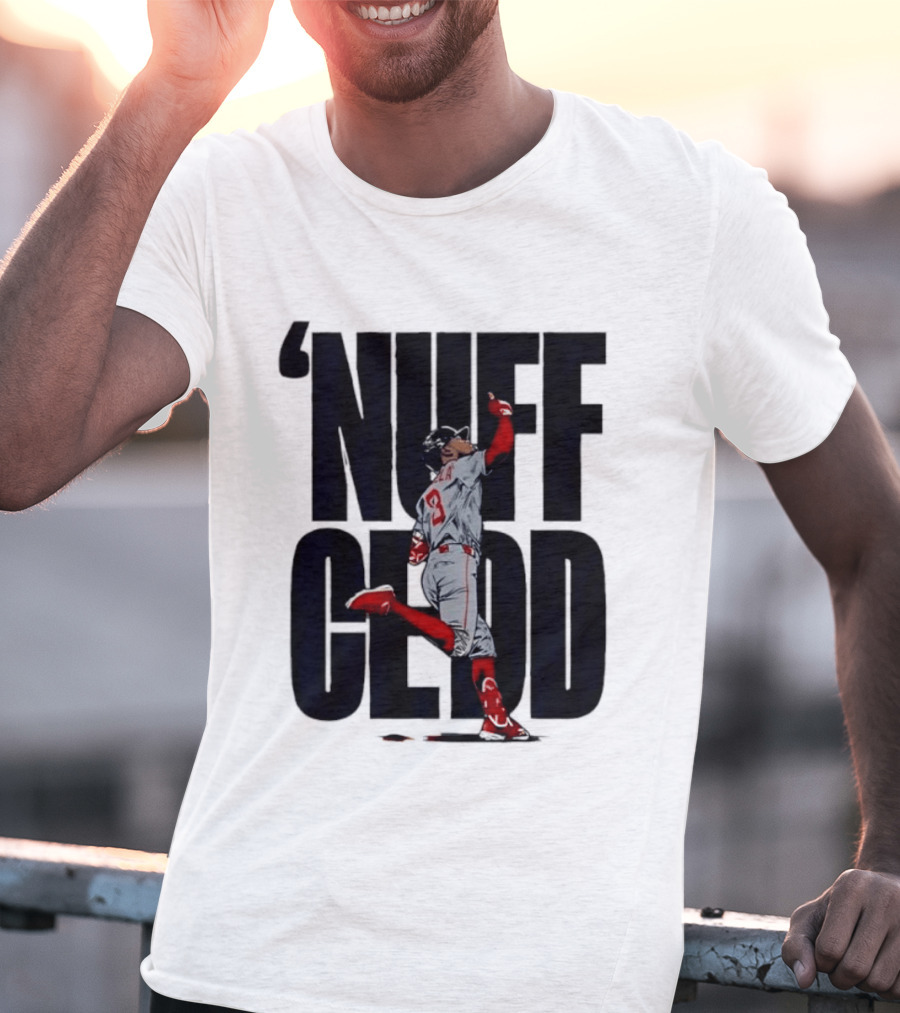 Nuff Cedd Baseball Player Number 9 Running Bases Pointing Up T-Shirt