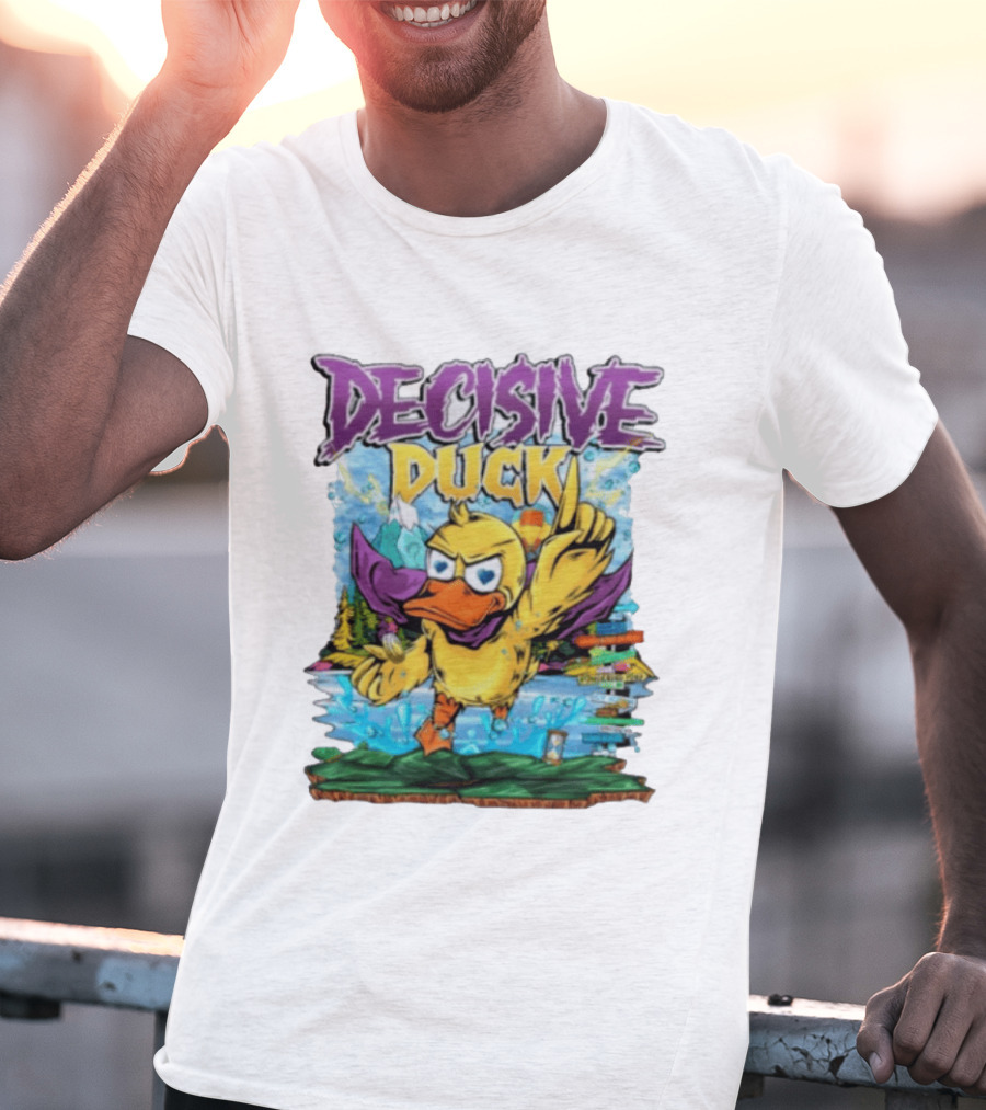 Decisive Duck Adventure Cartoon Style Colorful Forest Scene T-Shirt