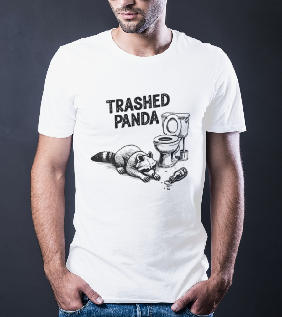 Trashed Panda Funny Raccoon Toilet Scene T-Shirt