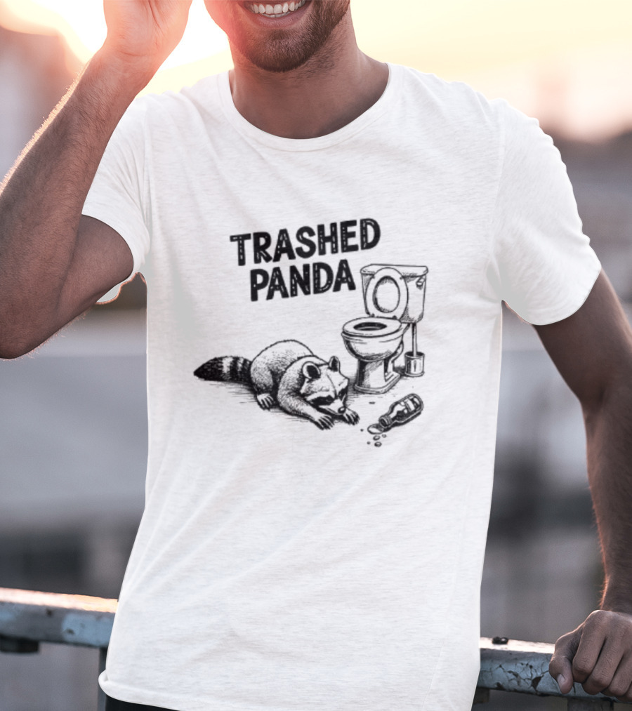 Trashed Panda Funny Raccoon Toilet Scene T-Shirt