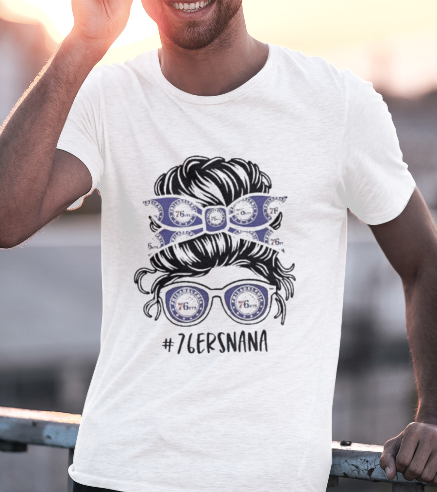 Philadelphia 76ers Nana Messy Bun Glasses Headband T-Shirt