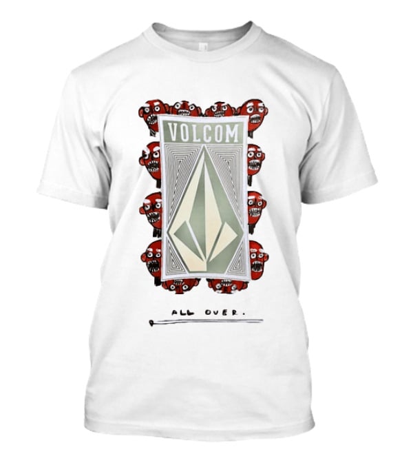 Volcom All Over Streetwear Skateboarding With Red Skull Faces T-Shirt