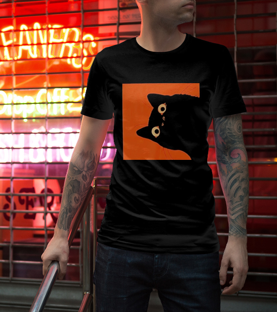 Orange Black Cat Peeking T-Shirt