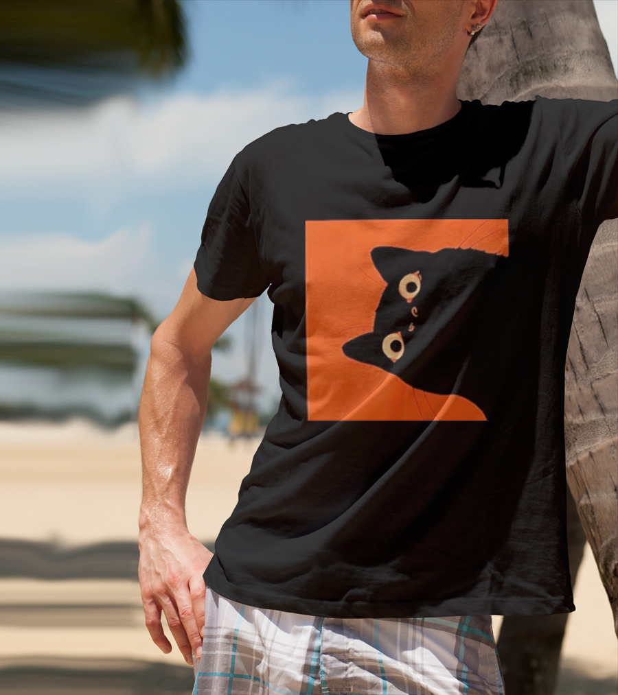 Orange Black Cat Peeking T-Shirt