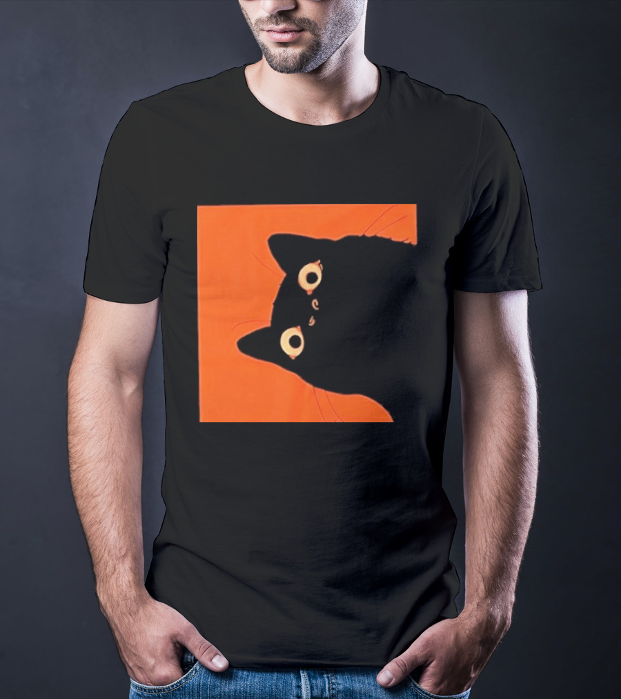Orange Black Cat Peeking T-Shirt