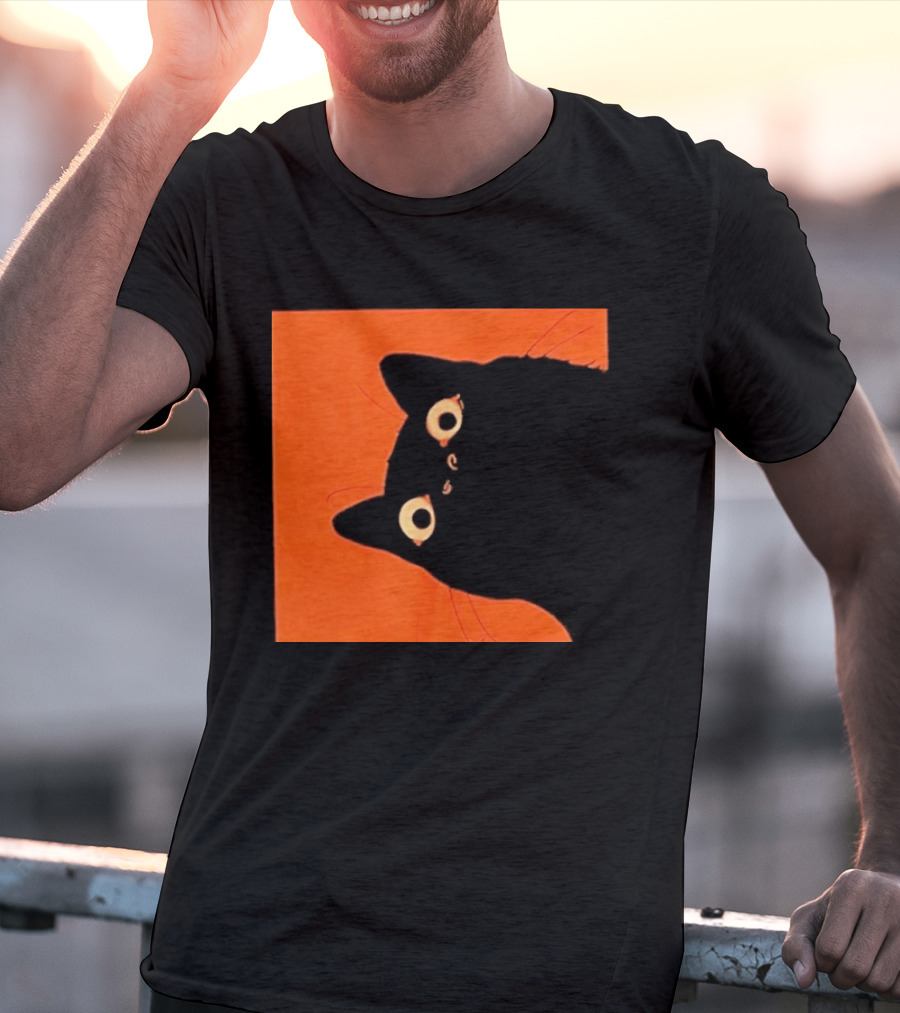 Orange Black Cat Peeking T-Shirt