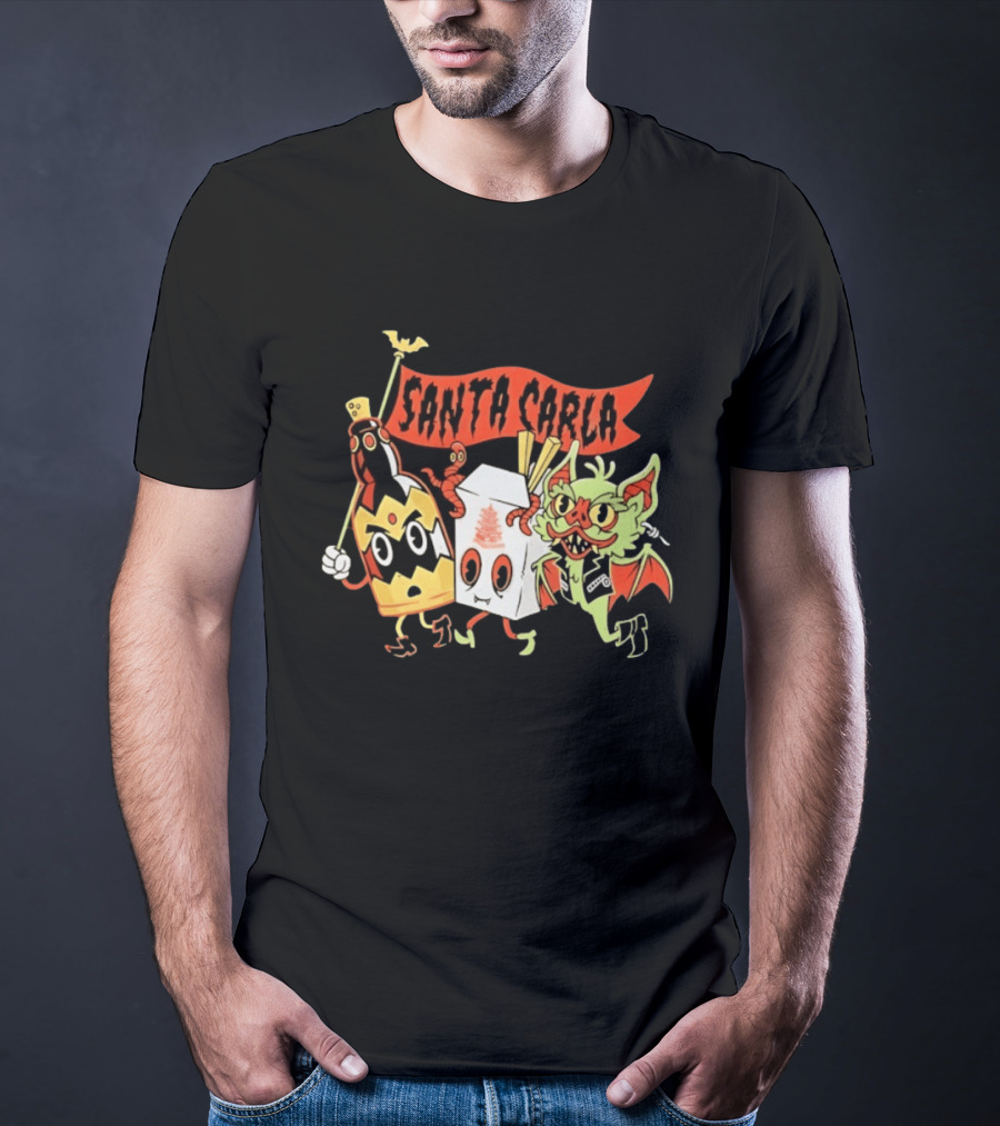 Santa Carla Cartoon Vampire Characters And Food Box With Flag T-Shirt