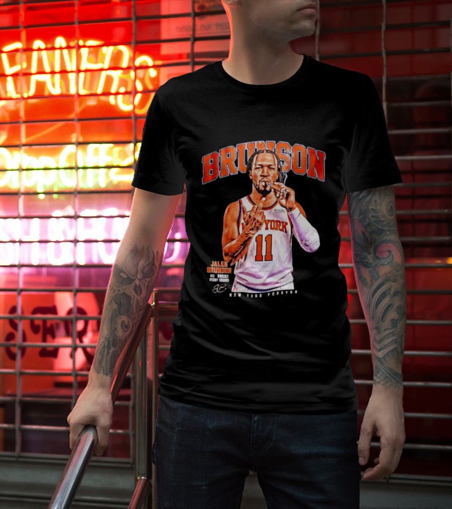 Jalen Brunson Middle Finger New York Knicks NBA Point Guard Brunson 11 Old Yolk Records Knicks T-Shirt