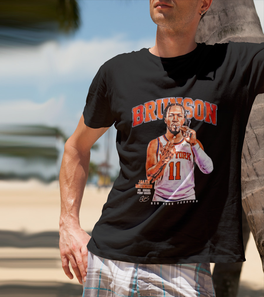 Jalen Brunson Middle Finger New York Knicks NBA Point Guard Brunson 11 Old Yolk Records Knicks T-Shirt