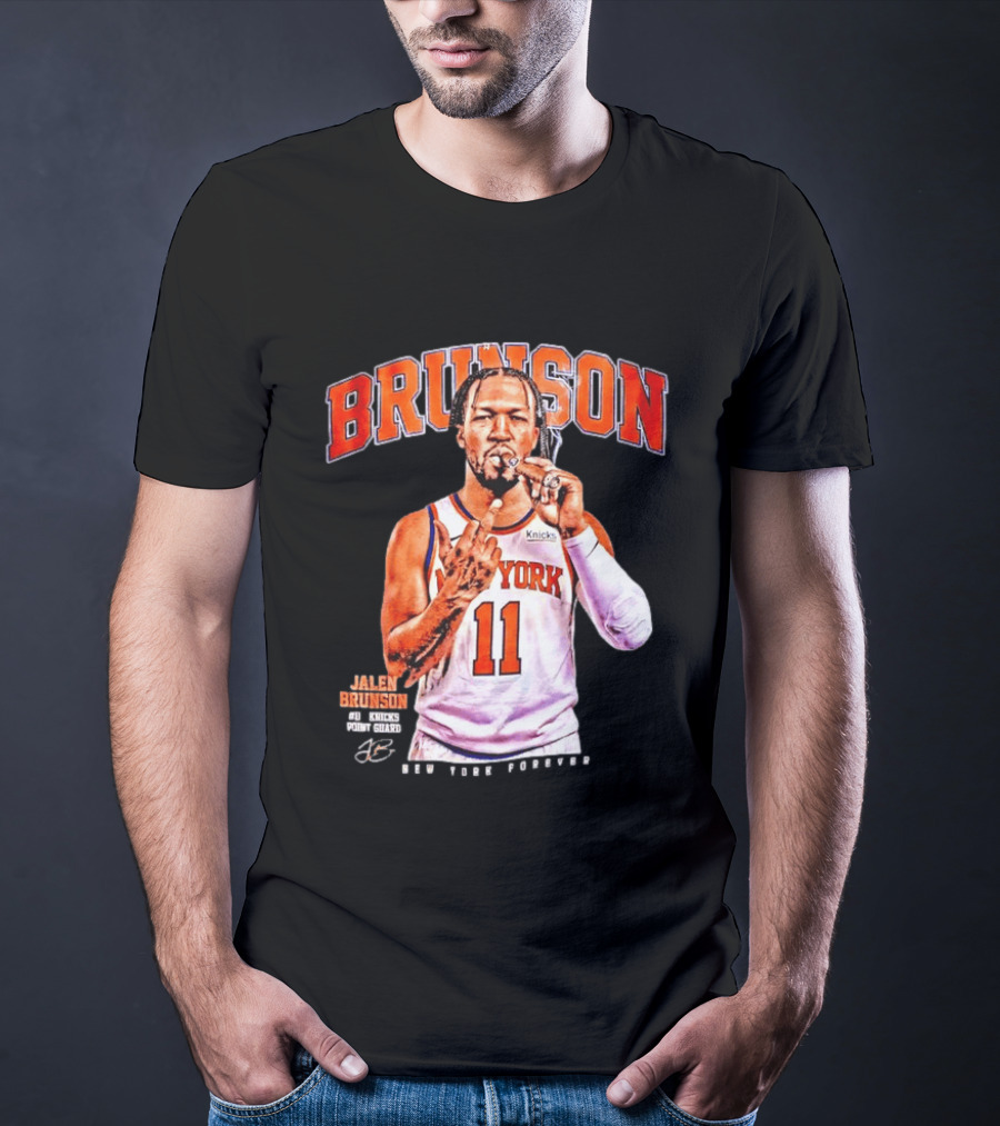 Jalen Brunson Middle Finger New York Knicks NBA Point Guard Brunson 11 Old Yolk Records Knicks T-Shirt
