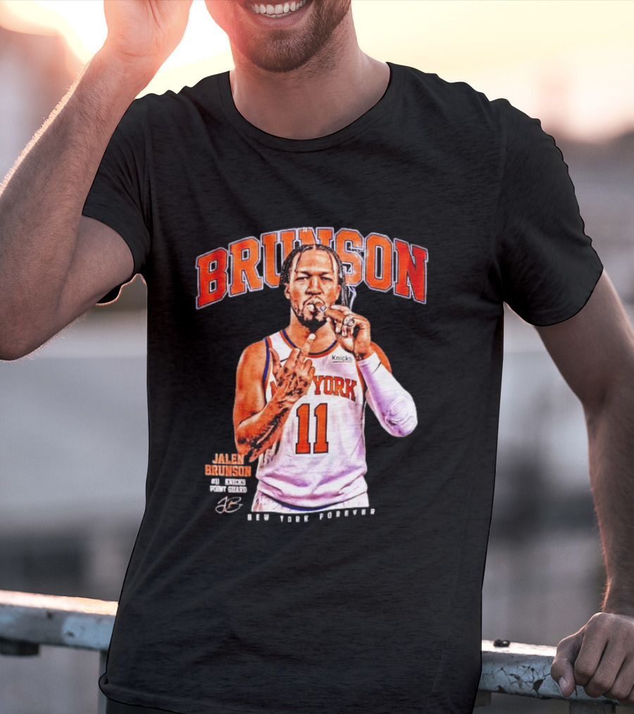 Jalen Brunson Middle Finger New York Knicks NBA Point Guard Brunson 11 Old Yolk Records Knicks T-Shirt