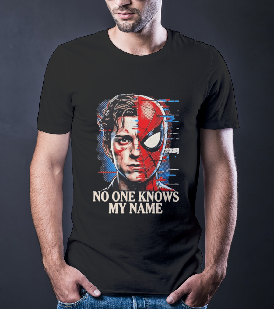 Tom Holland Spider Man No One Knows My Name Split Face Comic T-Shirt