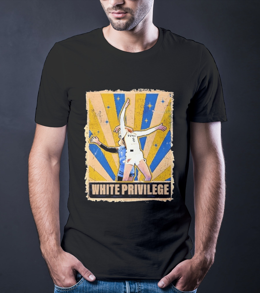 White Privilege Basketball Collision Moment Blue Yellow Starburst T-Shirt