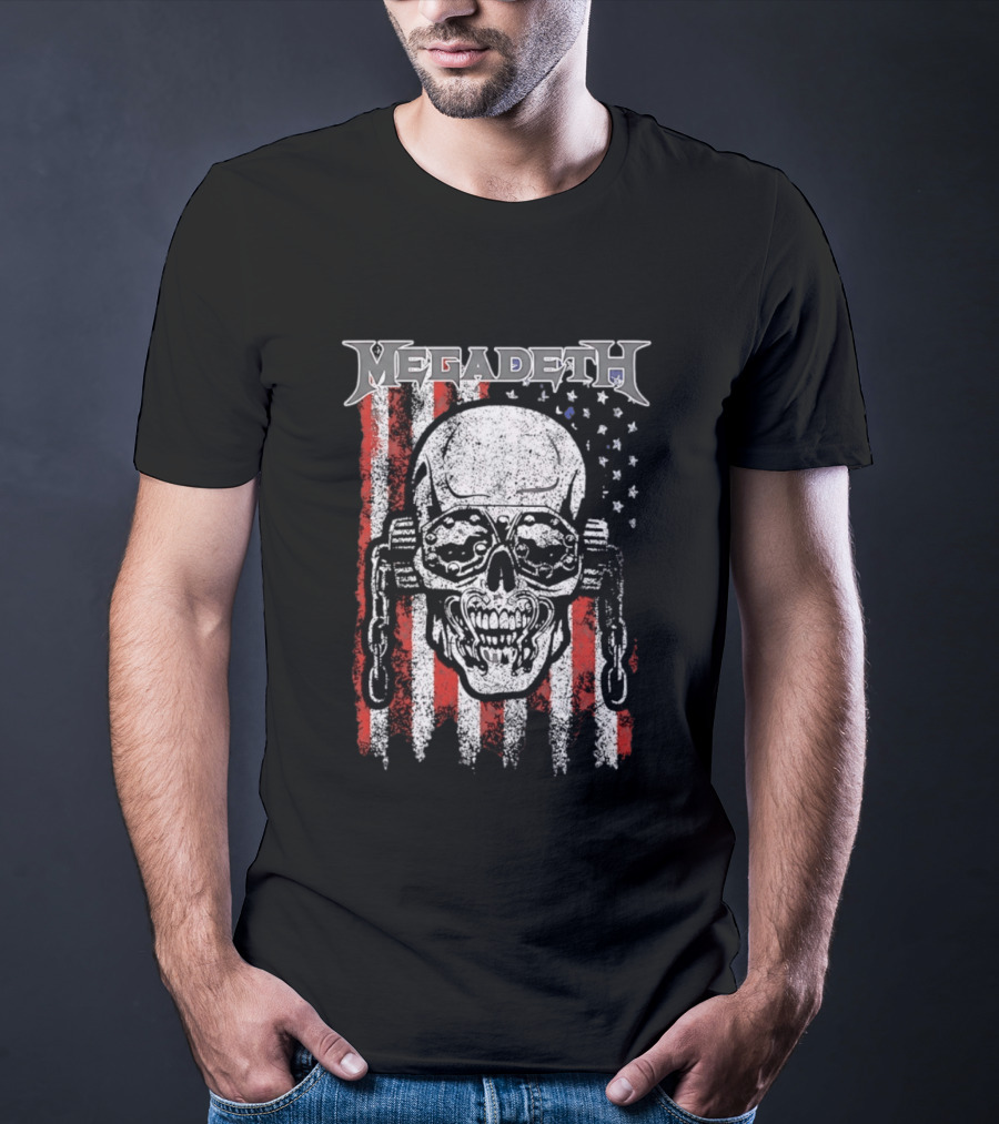 Megadeth American Flag Skull Distressed Chain T-Shirt