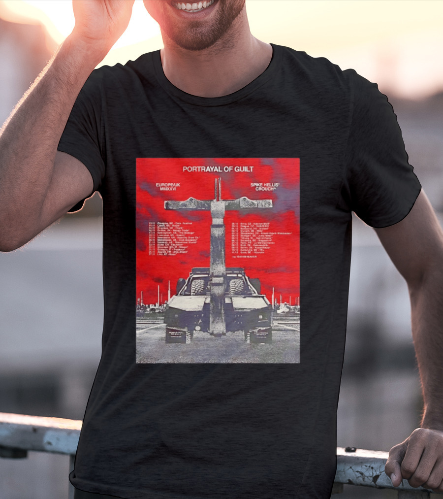 Portrayal Of Guilt Europe UK MMXXVI Spike Hellis Crouch Oathbreaker Tour Dates Tire Tracks Industrial Red T-Shirt