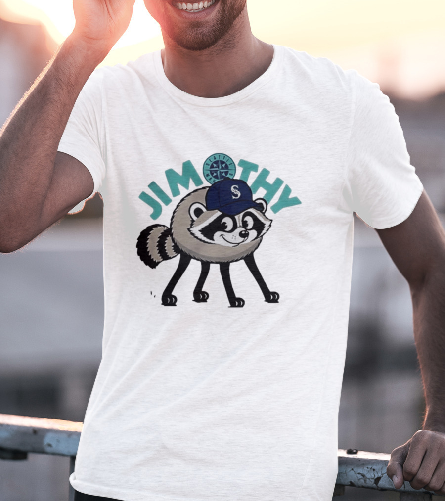 Seattle Mariners Jimothy Raccoon Character With Team Cap And Compass T-Shirt