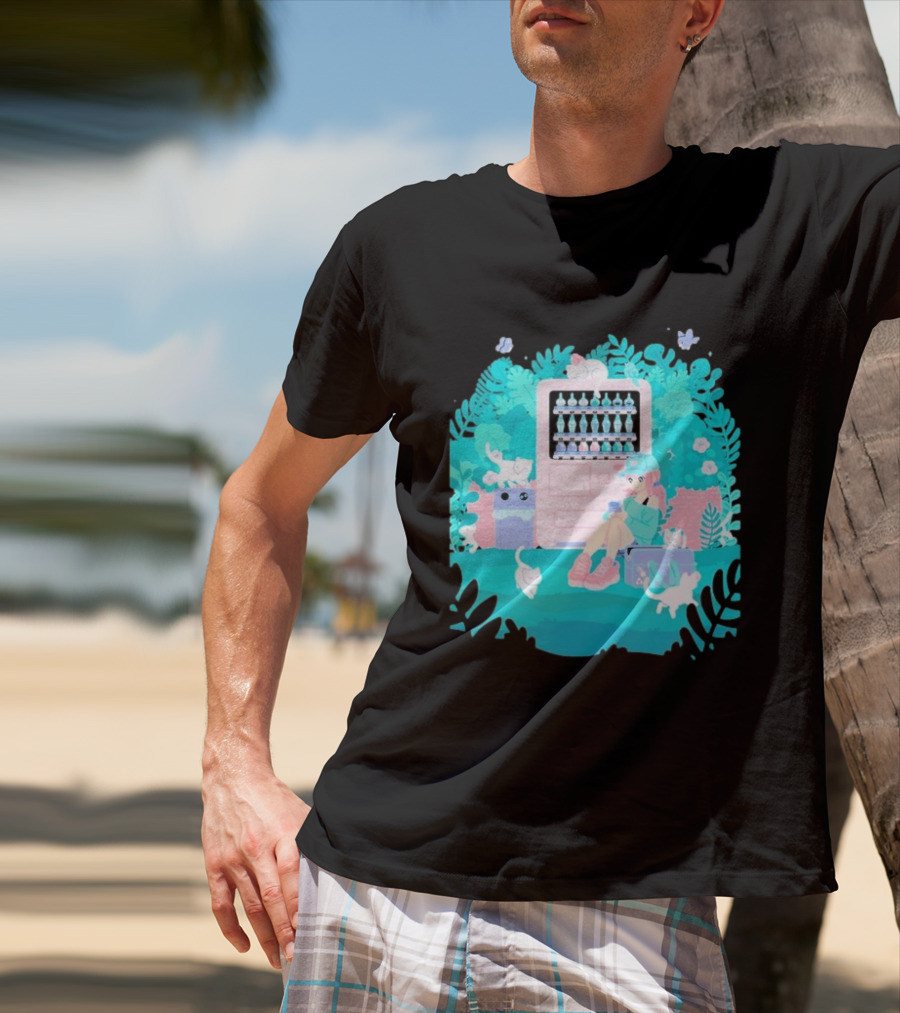 Cat Vending Machine Pastel Aesthetic With Sitting Girl And Cats T-Shirt