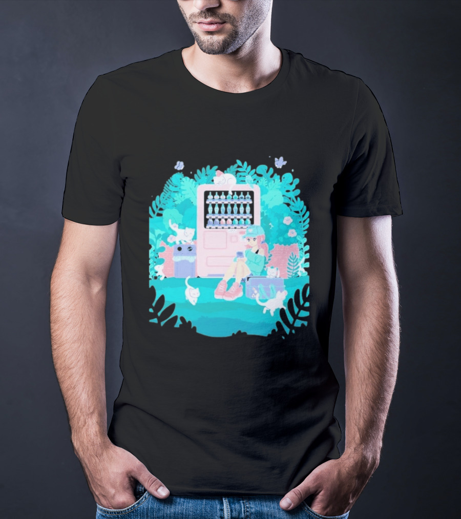 Cat Vending Machine Pastel Aesthetic With Sitting Girl And Cats T-Shirt