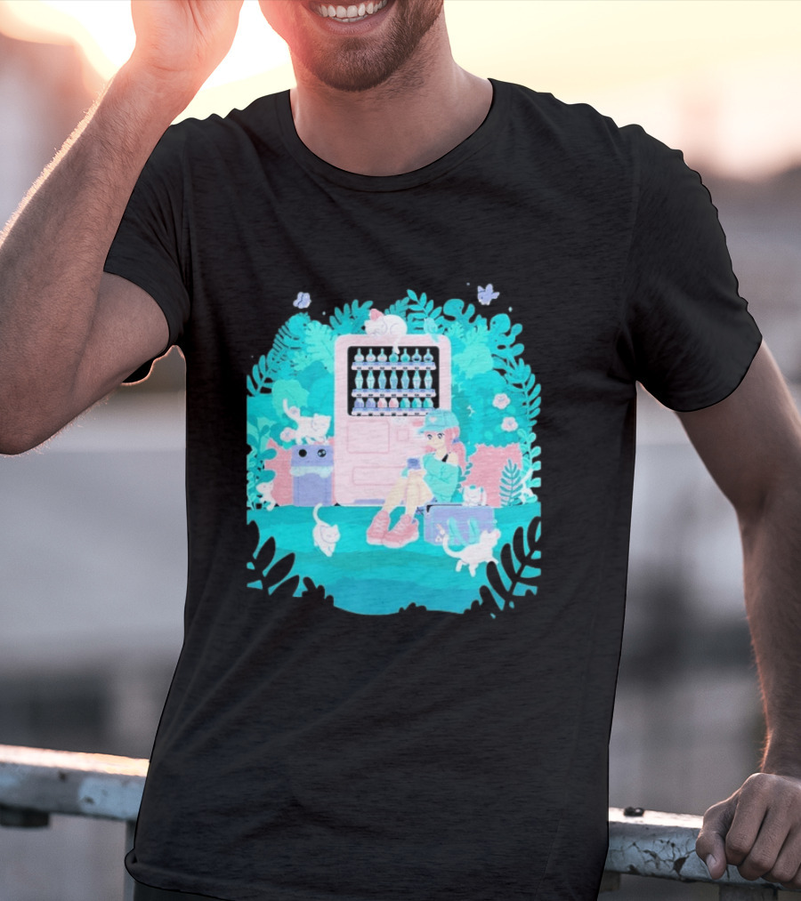 Cat Vending Machine Pastel Aesthetic With Sitting Girl And Cats T-Shirt