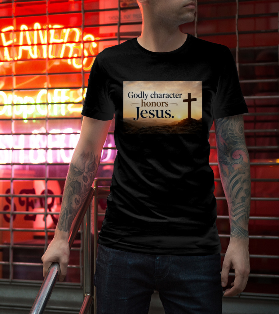 Godly Character Honors Jesus Cross At Sunset T-Shirt