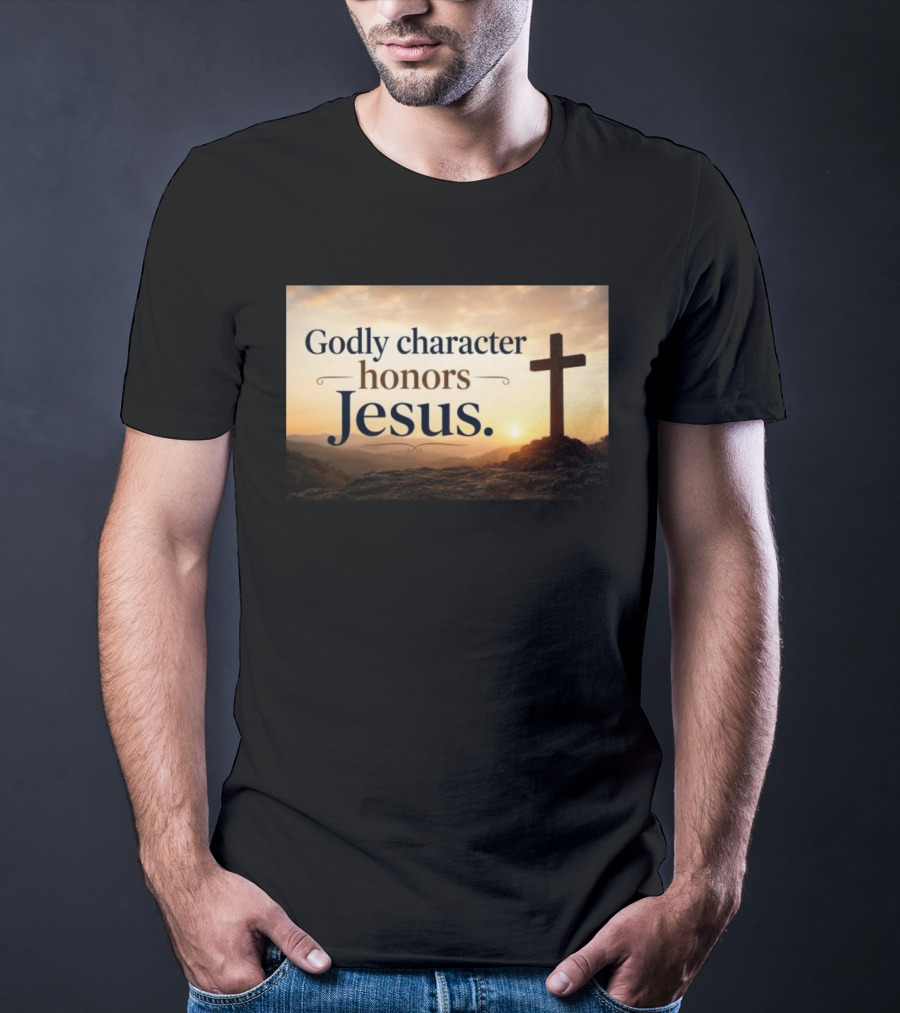 Godly Character Honors Jesus Cross At Sunset T-Shirt