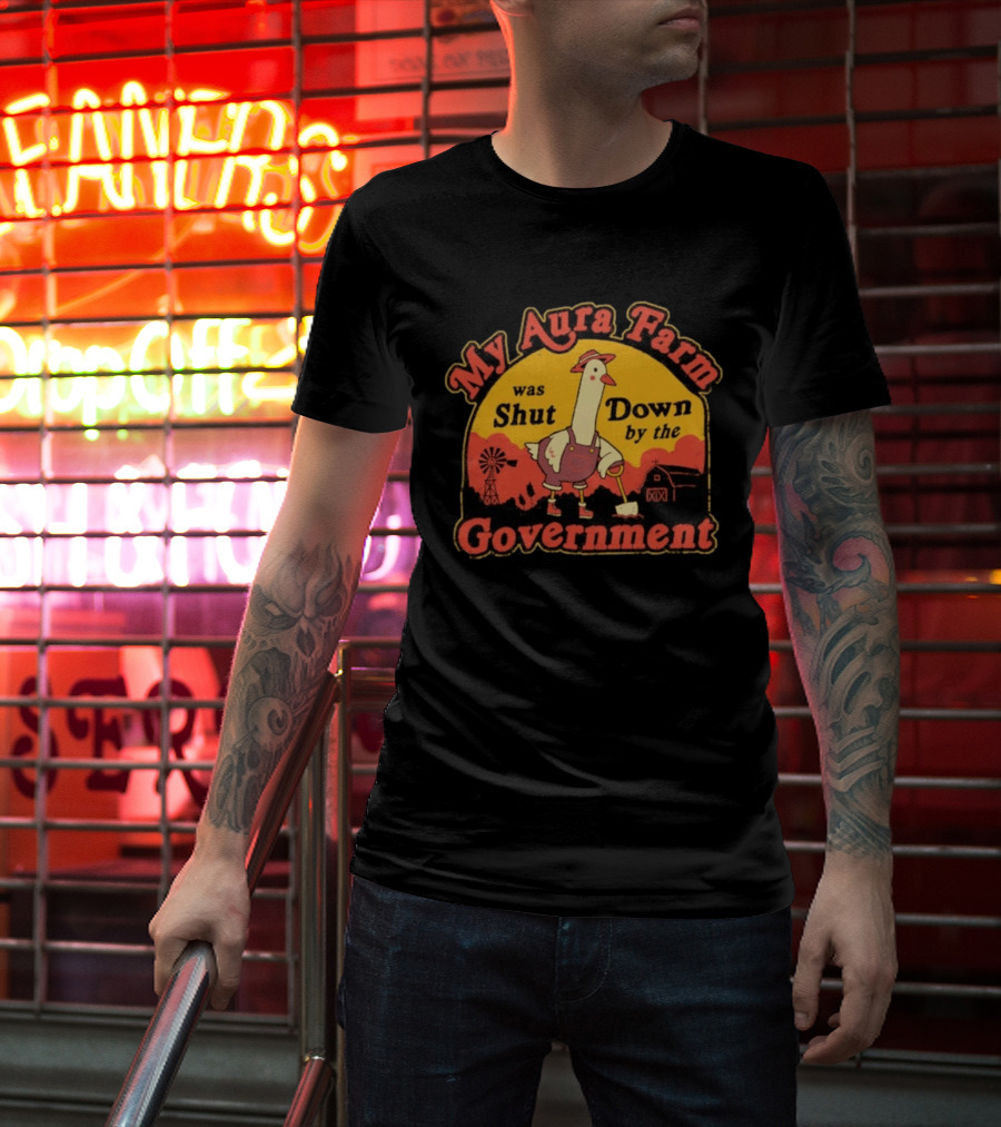 My Aura Farm Was Shut Down By The Government Goose Vintage Farmyard Scene T-Shirt