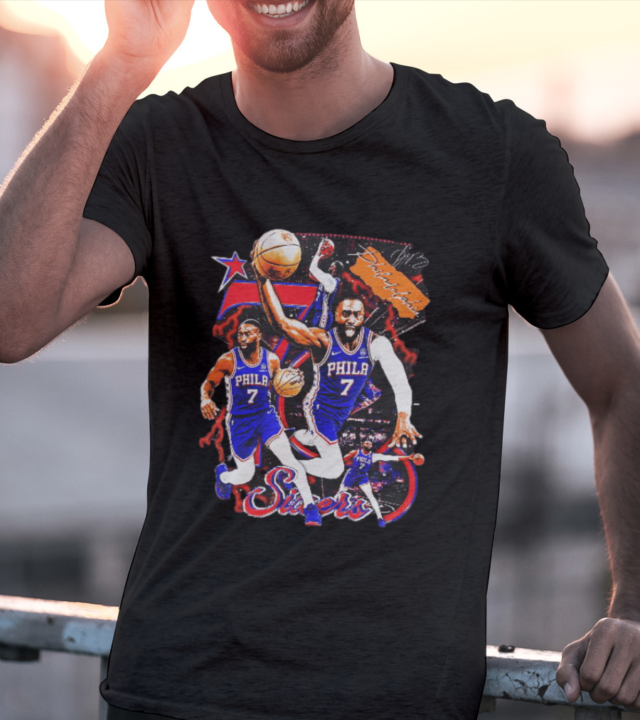 Tyrese Maxey Philadelphia Sixers Basketball Phila 7 NBA Player Action T-Shirt