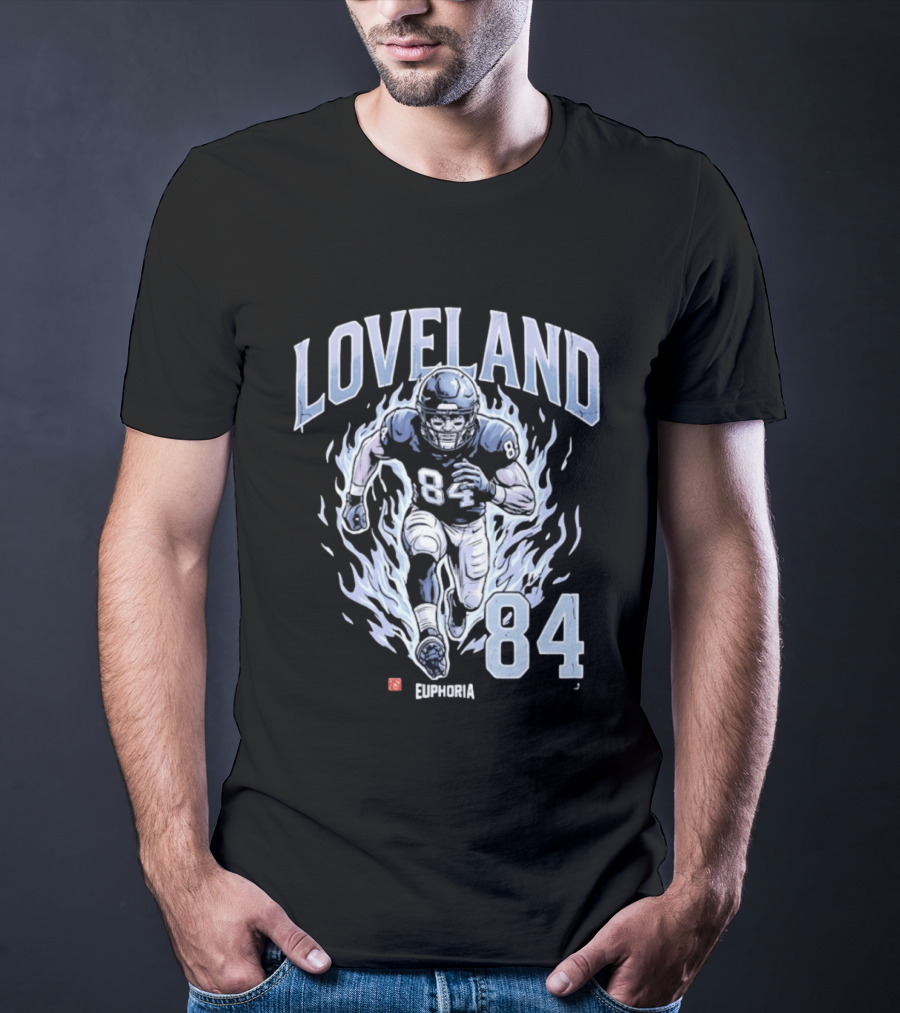 Loveland 84 Euphoria Football Player Blue Flames Athletic T-Shirt