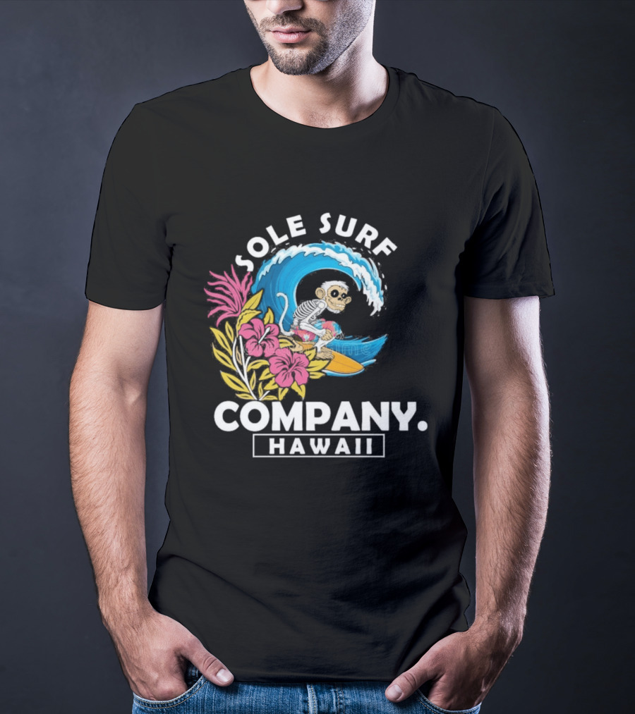 Sole Surf Company Hawaii Monkey Wave Flower Surfing T-Shirt