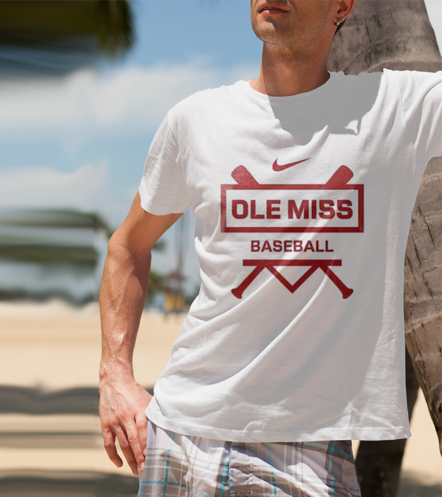 Ole Miss Baseball Nike Let's Go Rebell Crossed Bats T-Shirt