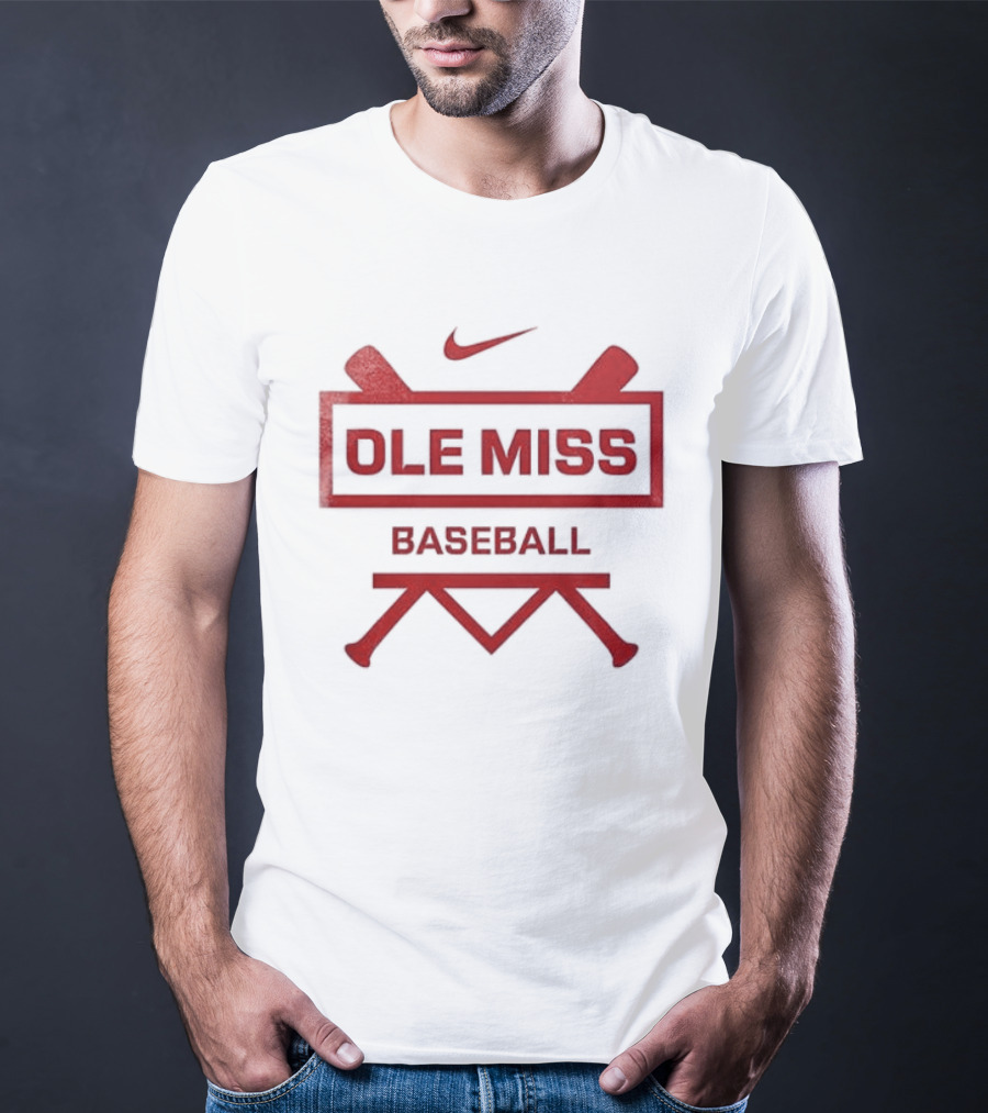 Ole Miss Baseball Nike Let's Go Rebell Crossed Bats T-Shirt