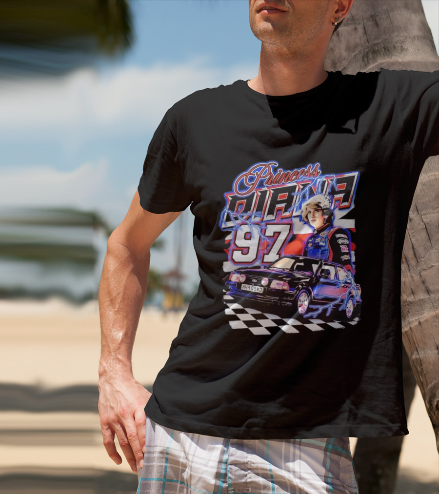 Princess Diana 97 Racing NASCAR Checkered Lightning Car T-Shirt