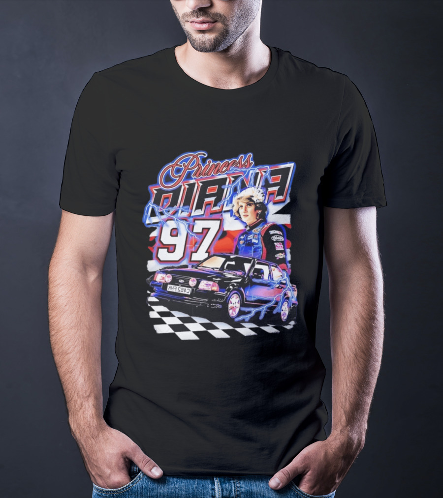 Princess Diana 97 Racing NASCAR Checkered Lightning Car T-Shirt